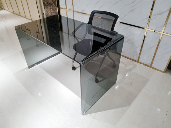 HomeRoots 50" Modern U-Shape Gray Glass Computer Desk – Sleek, Fully Assembled Workspace for Home & Office 554198