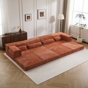 English Elm Compression Mahjong Sofa: Cozy Modular Floor Bed With Memory Foam & 4 Pillows, No Assembly, Orange W3723S00030