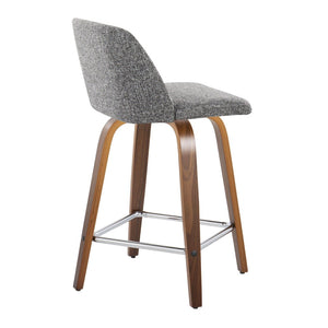 English Elm Toriano 24" Mid-Century Modern Counter Stool Set Of 2 With Swivel, Chrome Footrest & Walnut Frame B202S00118-GIGA