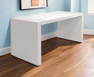 HomeRoots 62" White Wood Computer Desk – Sleek High-Gloss Finish, Versatile Design for Home Office or Dining Room 554200