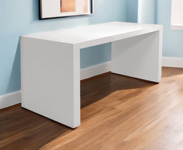 HomeRoots 62" White Wood Computer Desk – Sleek High-Gloss Finish, Versatile Design for Home Office or Dining Room 554200