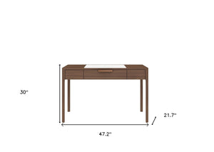 HomeRoots 47" Elegant White and Brown Marble Wood Computer Desk for Stylish Home Office or Workspace Use 554203