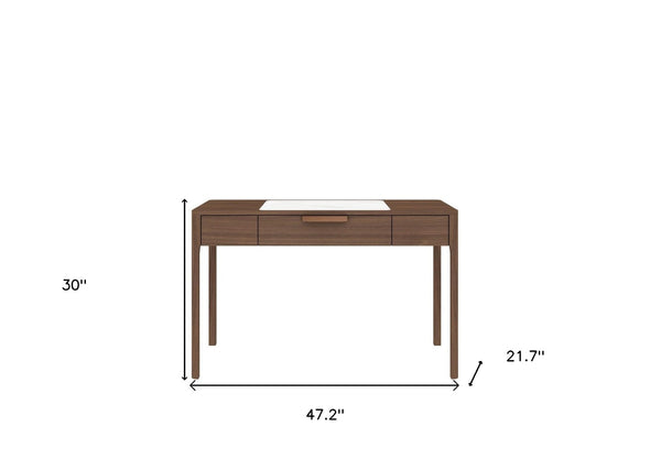 HomeRoots 47" Elegant White and Brown Marble Wood Computer Desk for Stylish Home Office or Workspace Use 554203