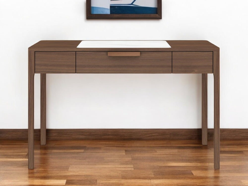 HomeRoots 47" Elegant White and Brown Marble Wood Computer Desk for Stylish Home Office or Workspace Use 554203