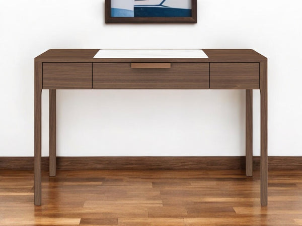 HomeRoots 47" Elegant White and Brown Marble Wood Computer Desk for Stylish Home Office or Workspace Use 554203