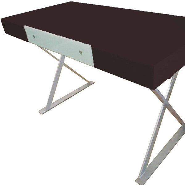 Homeroots 48" Espresso And Silver Computer Desk - Stylish Wood And Metal Design With Hidden Storage Solutions   554204