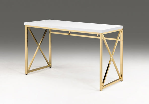 HomeRoots 47" Elegant White and Gold Computer Desk - Modern Design, Durable Materials for Stylish Workspaces 554206