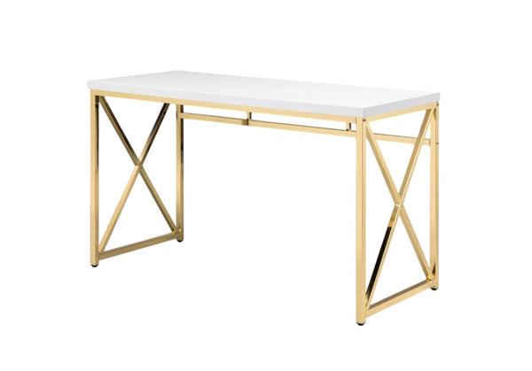 HomeRoots 47" Elegant White and Gold Computer Desk - Modern Design, Durable Materials for Stylish Workspaces 554206