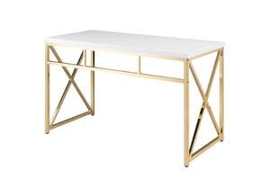 HomeRoots 47" Elegant White and Gold Computer Desk - Modern Design, Durable Materials for Stylish Workspaces 554206