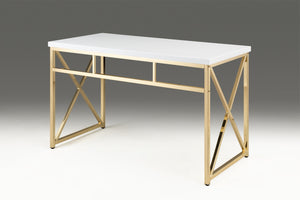 HomeRoots 47" Elegant White and Gold Computer Desk - Modern Design, Durable Materials for Stylish Workspaces 554206