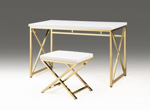 HomeRoots 47" Elegant White and Gold Computer Desk - Modern Design, Durable Materials for Stylish Workspaces 554206