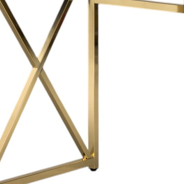 HomeRoots 47" Elegant White and Gold Computer Desk - Modern Design, Durable Materials for Stylish Workspaces 554206