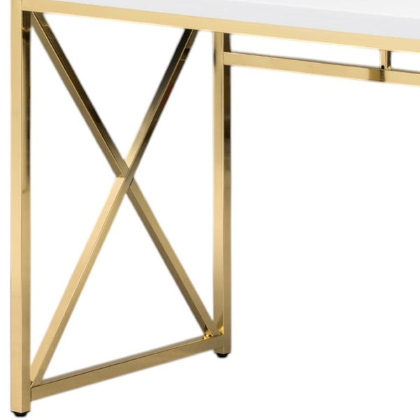 HomeRoots 47" Elegant White and Gold Computer Desk - Modern Design, Durable Materials for Stylish Workspaces 554206