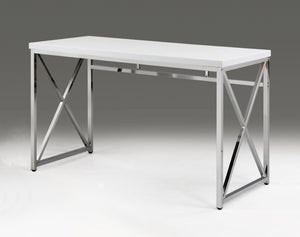 HomeRoots 47" Contemporary White Birch Computer Desk with Chrome-Silver Base for Home Office & Workspaces 554207