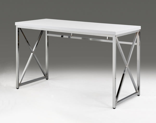 HomeRoots 47" Contemporary White Birch Computer Desk with Chrome-Silver Base for Home Office & Workspaces 554207