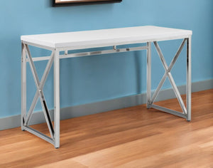 HomeRoots 47" Contemporary White Birch Computer Desk with Chrome-Silver Base for Home Office & Workspaces 554207