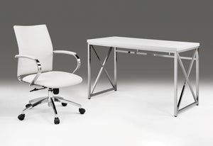 HomeRoots 47" Contemporary White Birch Computer Desk with Chrome-Silver Base for Home Office & Workspaces 554207