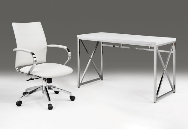 HomeRoots 47" Contemporary White Birch Computer Desk with Chrome-Silver Base for Home Office & Workspaces 554207