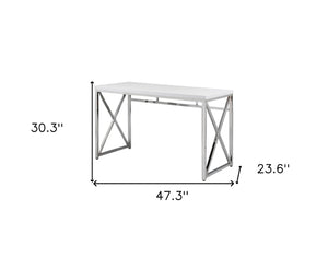 HomeRoots 47" Contemporary White Birch Computer Desk with Chrome-Silver Base for Home Office & Workspaces 554207