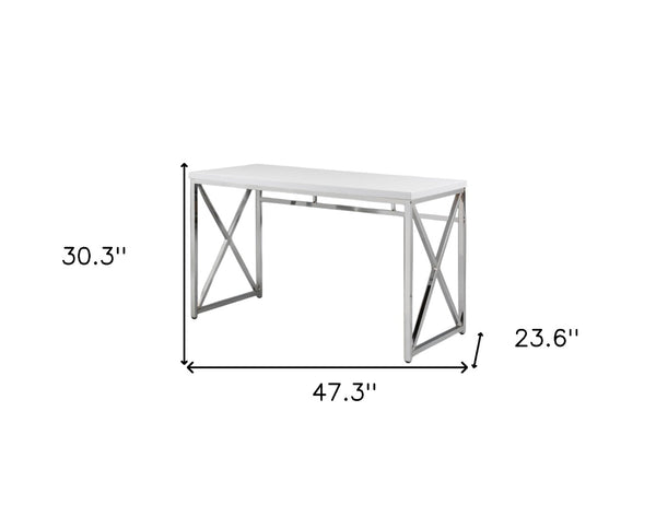 HomeRoots 47" Contemporary White Birch Computer Desk with Chrome-Silver Base for Home Office & Workspaces 554207