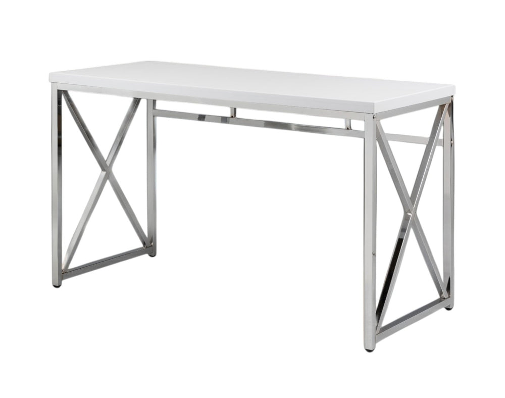 HomeRoots 47" Contemporary White Birch Computer Desk with Chrome-Silver Base for Home Office & Workspaces 554207