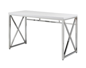 HomeRoots 47" Contemporary White Birch Computer Desk with Chrome-Silver Base for Home Office & Workspaces 554207