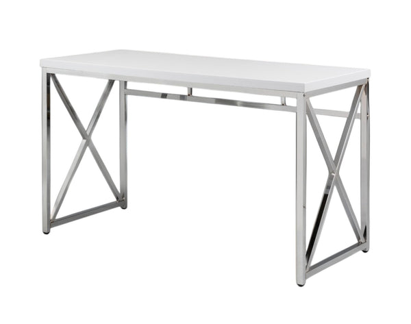 HomeRoots 47" Contemporary White Birch Computer Desk with Chrome-Silver Base for Home Office & Workspaces 554207