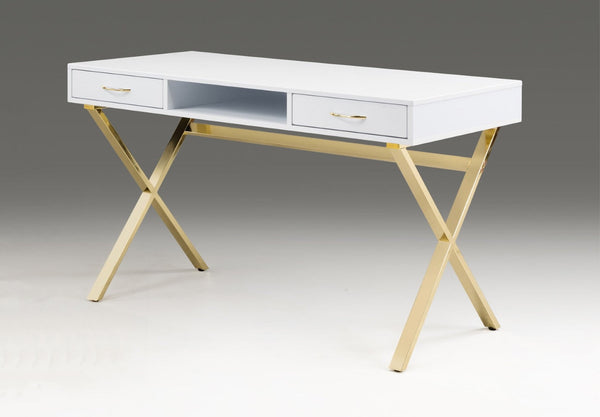 HomeRoots 47" Elegant White and Gold Computer Desk – Stylish, Durable, and Space-Saving with Smart Storage 554208