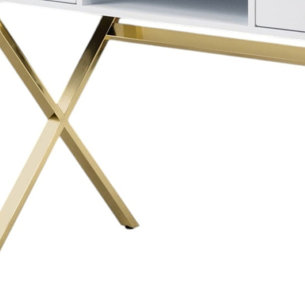 HomeRoots 47" Elegant White and Gold Computer Desk – Stylish, Durable, and Space-Saving with Smart Storage 554208