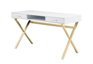 HomeRoots 47" Elegant White and Gold Computer Desk – Stylish, Durable, and Space-Saving with Smart Storage 554208