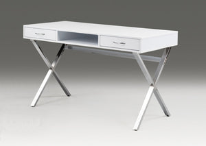HomeRoots 47" Modern White and Silver Wood & Metal Computer Desk with 2 Drawers for Stylish Home Office Use 554209