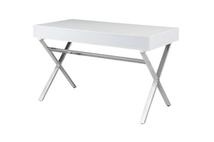 HomeRoots 47" Modern White and Silver Wood & Metal Computer Desk with 2 Drawers for Stylish Home Office Use 554209