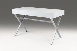 HomeRoots 47" Modern White and Silver Wood & Metal Computer Desk with 2 Drawers for Stylish Home Office Use 554209