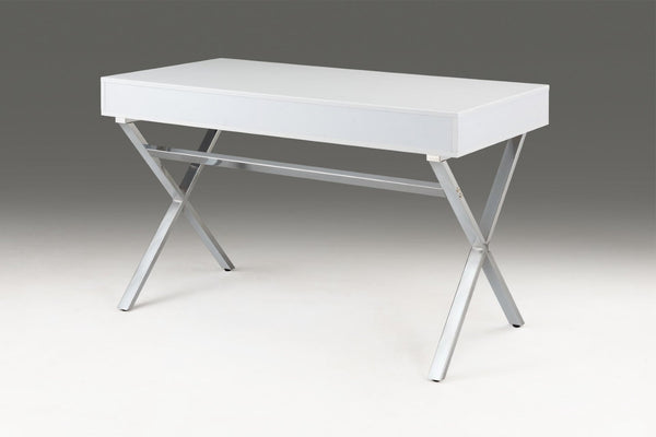 HomeRoots 47" Modern White and Silver Wood & Metal Computer Desk with 2 Drawers for Stylish Home Office Use 554209