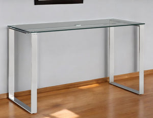 HomeRoots 47" Clear Glass and Silver Metal Computer Desk - Modern, Versatile Workspace for Home & Office Use 554210