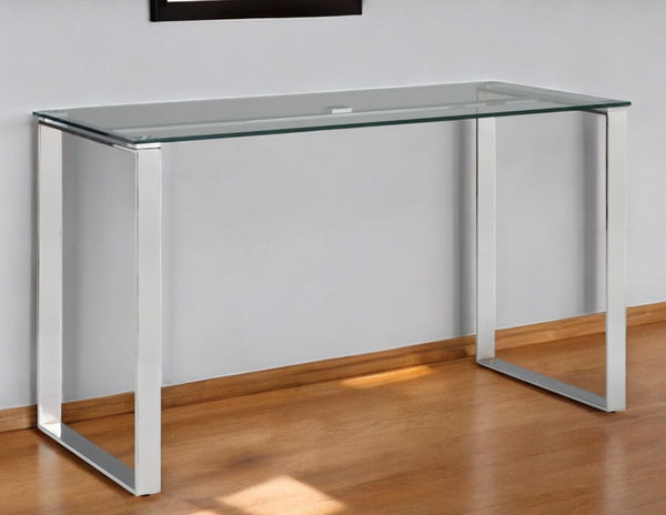 HomeRoots 47" Clear Glass and Silver Metal Computer Desk - Modern, Versatile Workspace for Home & Office Use 554210