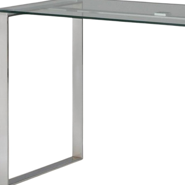 HomeRoots 47" Clear Glass and Silver Metal Computer Desk - Modern, Versatile Workspace for Home & Office Use 554210