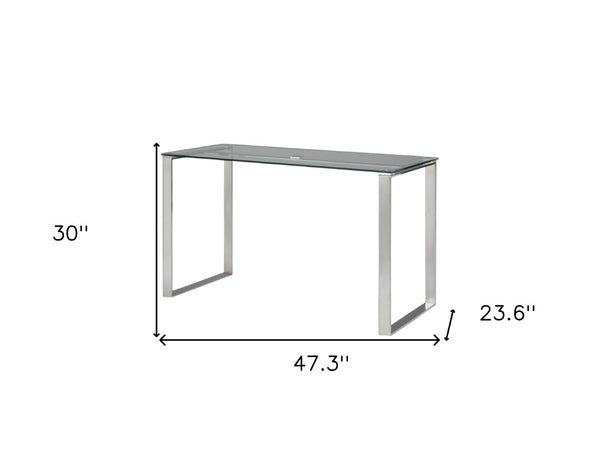 HomeRoots 47" Clear Glass and Silver Metal Computer Desk - Modern, Versatile Workspace for Home & Office Use 554210