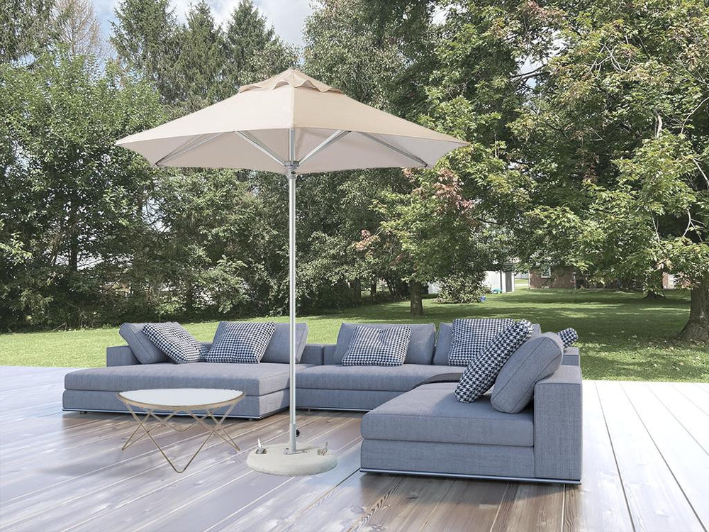 Homeroots 9' Ecru Polyester Round Market Patio Umbrella  Aluminum 554213