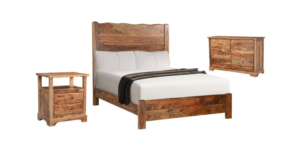 HomeRoots Three Piece Solid Wood Bedroom Furniture Set for a Warm Classic Sleeping Space 554222