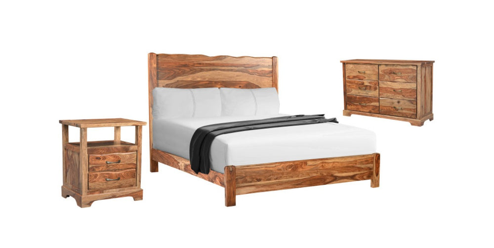 HomeRoots Three Piece Solid Wood Bedroom Furniture Set for a Warm Rustic Aesthetic 554224