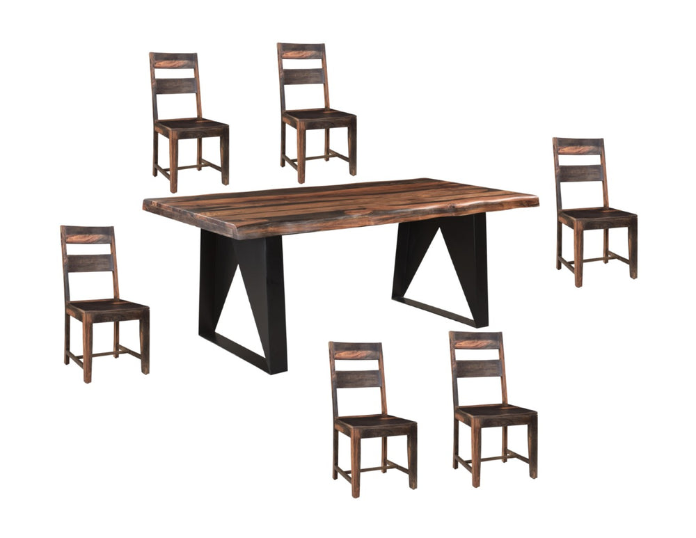 HomeRoots Seven Piece Solid Wood Dining Set with 6 Stylish Ladder-Back Chairs for Elegant Gatherings 554234