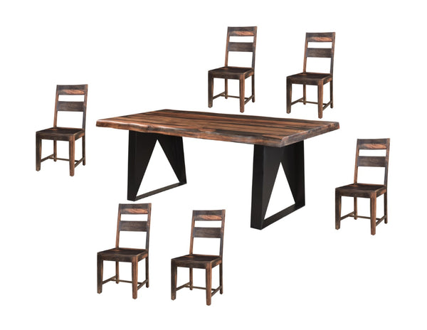 HomeRoots Seven Piece Solid Wood Dining Set with 6 Stylish Ladder-Back Chairs for Elegant Gatherings 554234