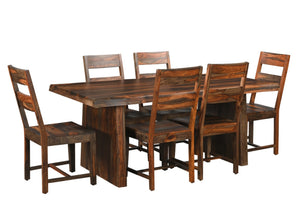 HomeRoots Seven-Piece Solid Wood Dining Set with Comfortable Ladder-Back Chairs for Timeless Gatherings 554236