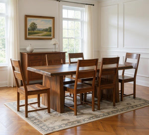 HomeRoots Seven-Piece Solid Wood Dining Set with Comfortable Ladder-Back Chairs for Timeless Gatherings 554236