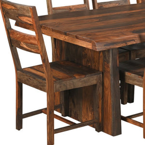 HomeRoots Nine Piece Solid Wood Dining Set - Timeless Brown Table & 8 Comfortable Ladder-Back Chairs 554237