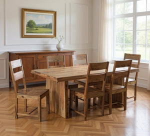 HomeRoots Seven-Piece Solid Wood Dining Set with Elegant Ladder-Back Chairs for Timeless Family Gatherings 554238