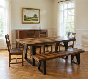 HomeRoots Six-Piece Solid Wood Dining Set with Four Ladder-Back Chairs & Versatile Bench for Modern Homes 554247
