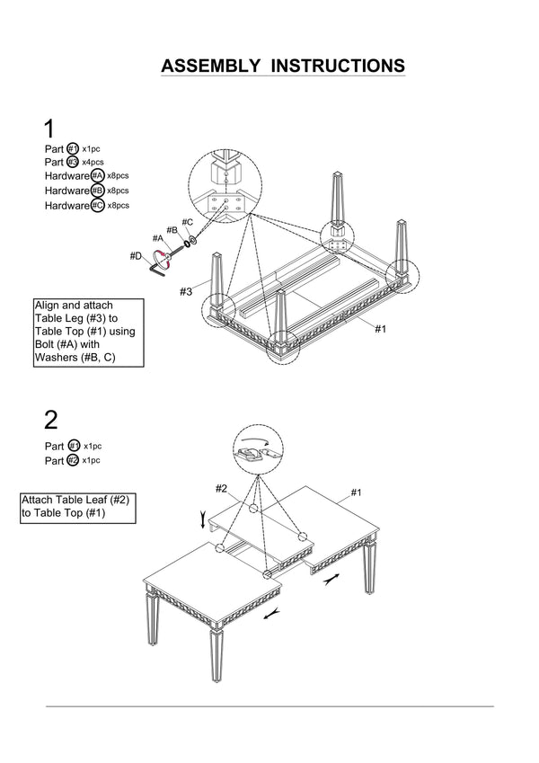 English Elm Silver Glam Mirror Accent Dining Table with Expandable 18" Leaf, Silver-Gray Contemporary 90" B2741P306158