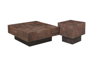 HomeRoots Set of Two Solid Wood Square Block Coffee Tables for Modern Living Room Accent Decor Natural / Brown 554263